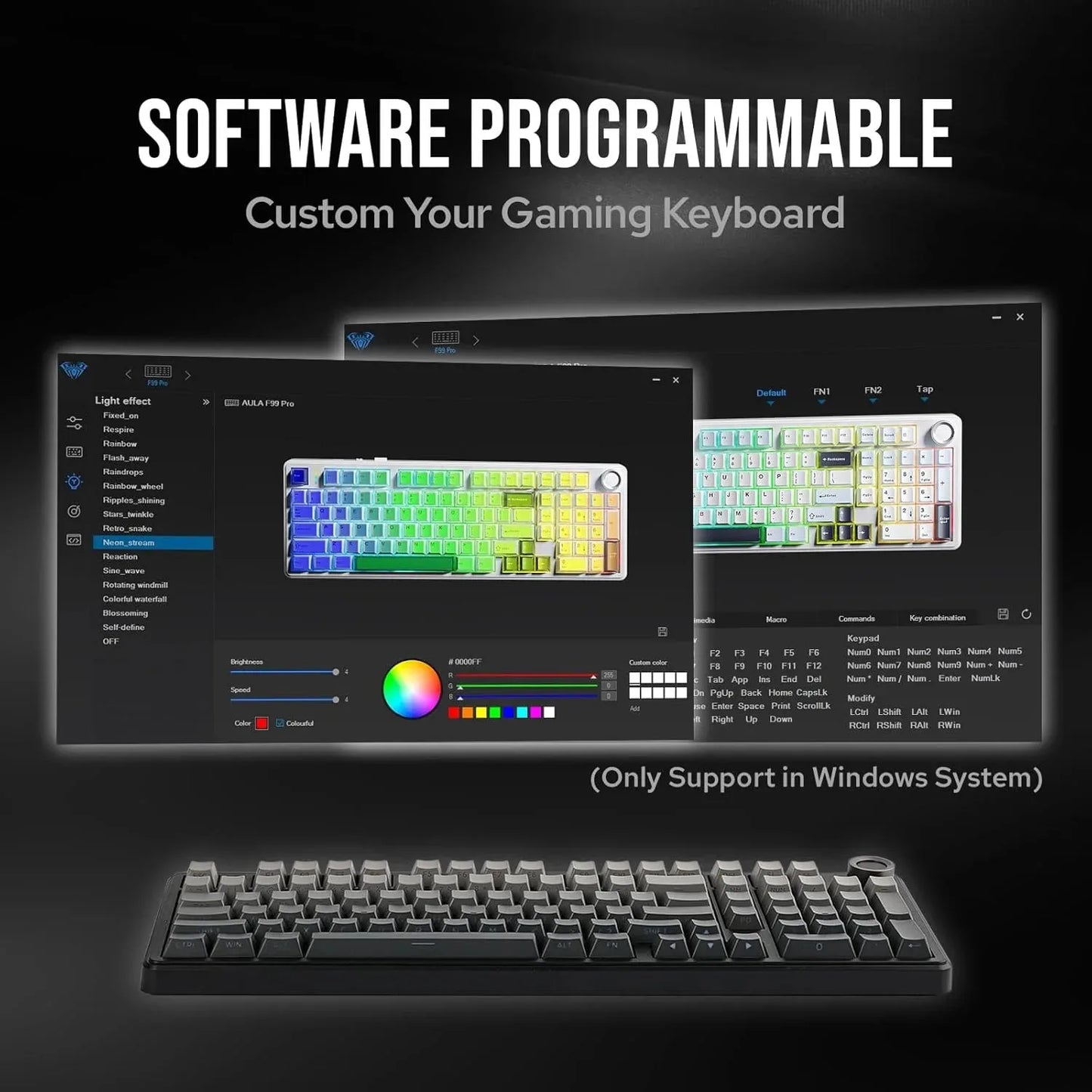 AULA F99 Pro E-sports Gaming Mechanical Keyboard Three Mode RGB Hot Swappable 96% PBT Custom Wireless Keyboard with Medi Knob