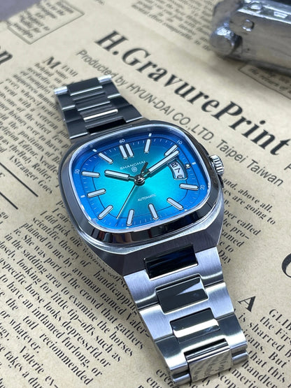 Montre pour homme Shanghai Watch, mécanique automatique, cadran carré, luminescente, étanche jusqu'à 50 m, affichage de la date, montre-bracelet décontractée SH018