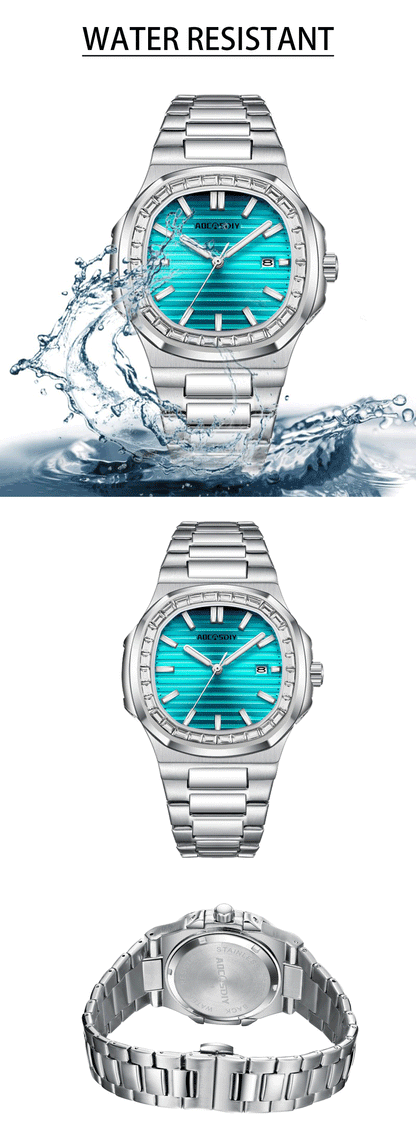 AOCASDIY Montre de luxe professionnelle étanche pour homme, date luminescente, acier inoxydable, carrée, à quartz, reloj hombre