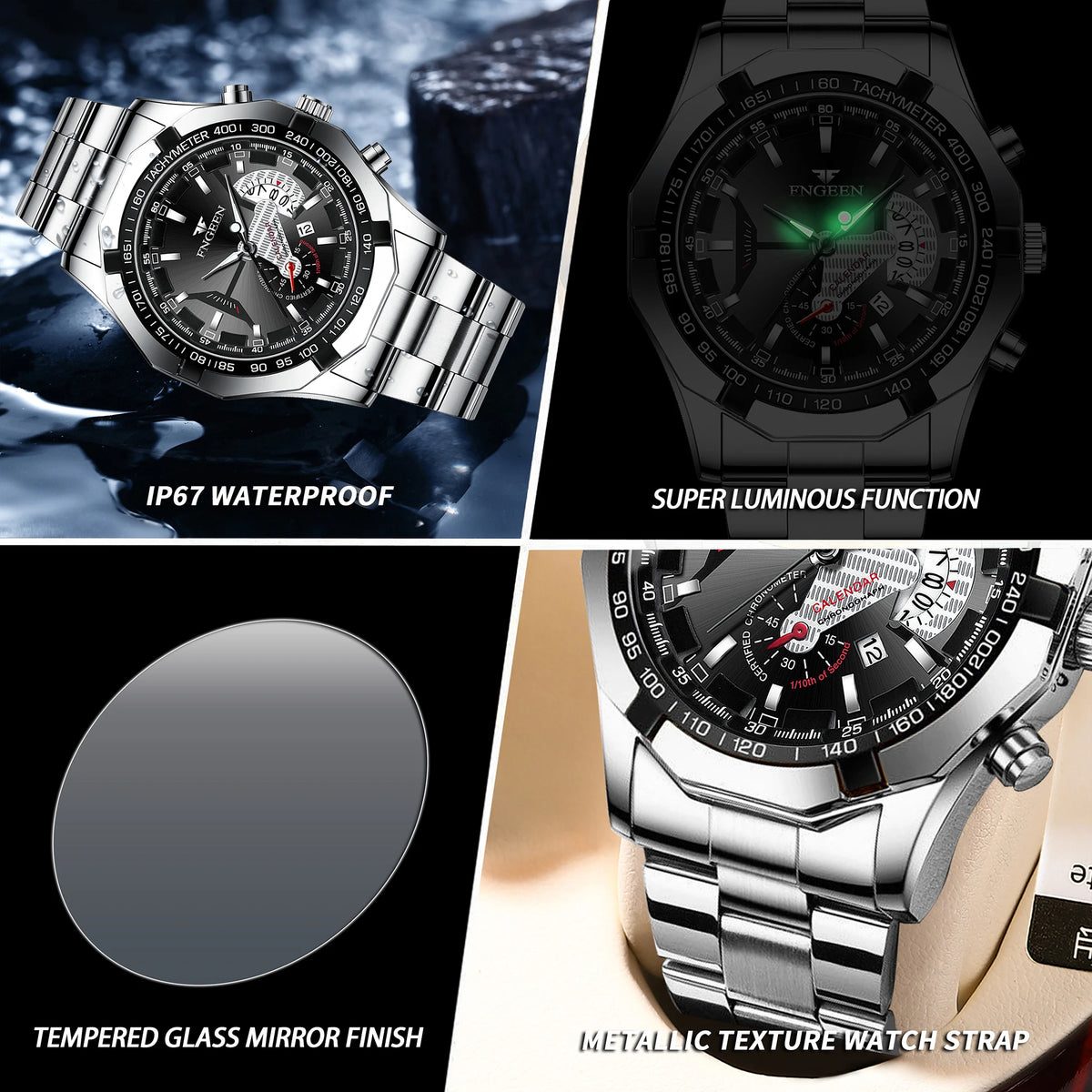 Montres-bracelets à quartz BINBOND Original pour homme : montres de luxe luminescentes, étanches, à date automatique, en acier inoxydable. Livraison gratuite.