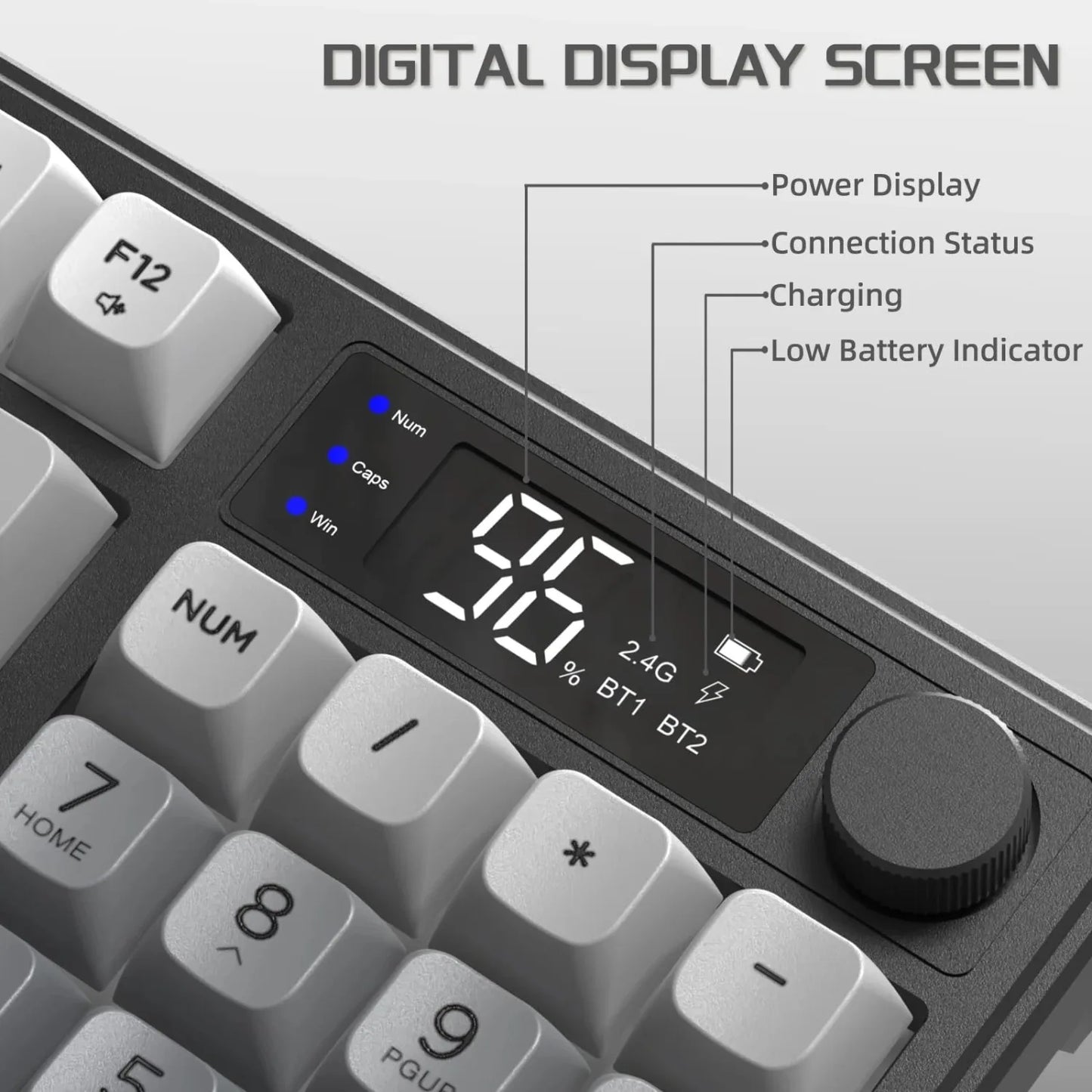 FREEWOLF M96 Wireless Keyboard Knob Control BT/2.4g/Wired,RGB LED Backlight Display,Pbt Keycap,3000mA Battery for PC/Laptop