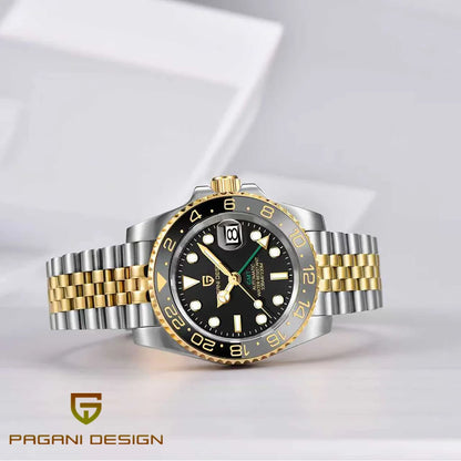 Orologio meccanico da uomo Pagani Design GMT – Modello di lusso con vetro zaffiro, cassa in acciaio inossidabile e lunetta in ceramica – Orologio automatico da uomo, stile professionale