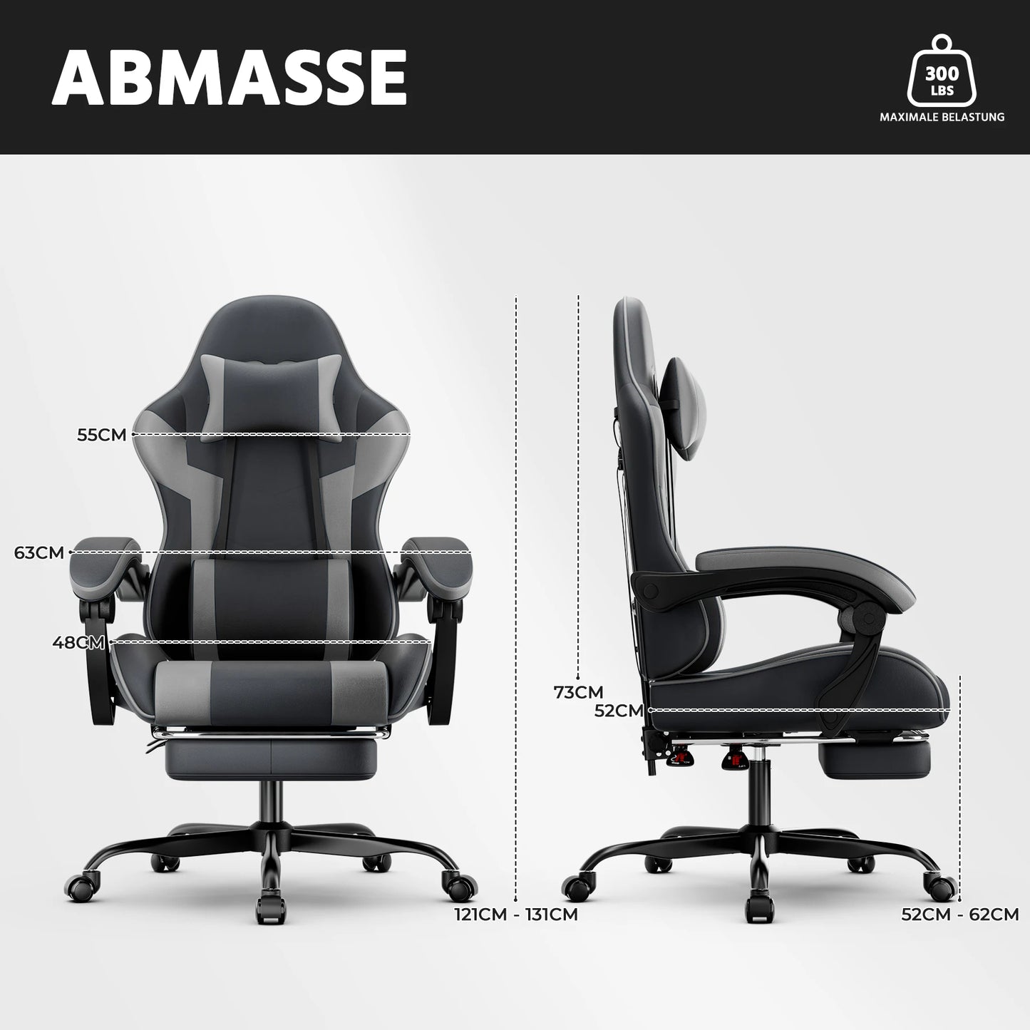 Black-Grey Ergonomic Gaming Chair, Lumbar Support, Breathable PU Leather, Adjustable Height & Backrest, 200kg for Office & PC