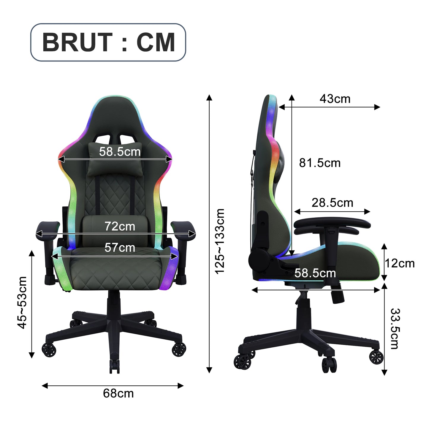 Gaming Chair with Massage Function, Adjustable backrest,Computer Chair,with ambient light,Lumbar Cushion, Pillow,150 KG