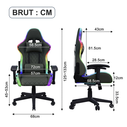 Gaming Chair with Massage Function, Adjustable backrest,Computer Chair,with ambient light,Lumbar Cushion, Pillow,150 KG