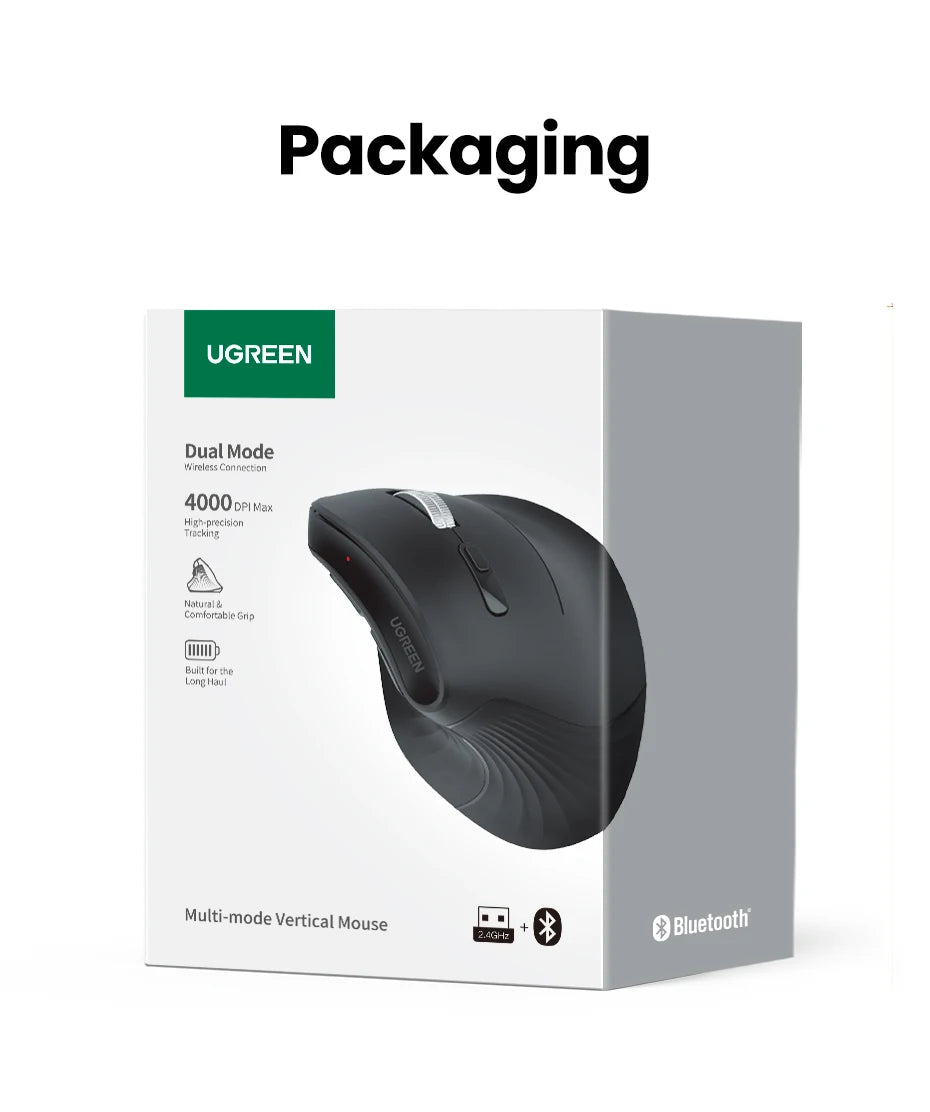 Mouse Wireless Bluetooth5.0 2.4G Ergonomic 4000DPI 6 Mute Buttons for MacBook Tablet Laptops Computer PC Mice