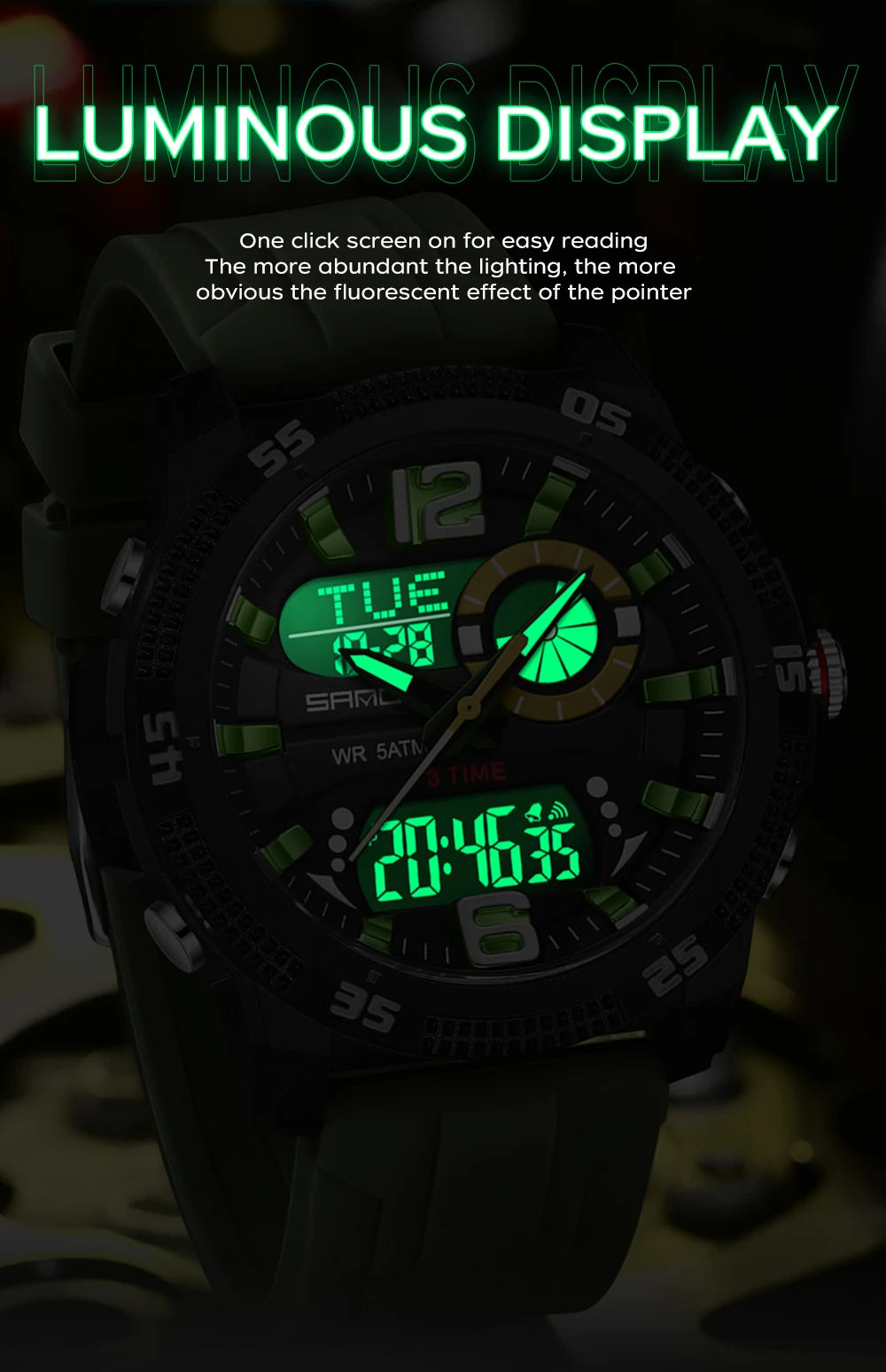 Montres de luxe pour homme SANDA Fashion : montre-bracelet à quartz analogique et numérique, style sportif, décontractée, étanche, avec chronographe en silice