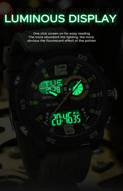Montres de luxe pour homme SANDA Fashion : montre-bracelet à quartz analogique et numérique, style sportif, décontractée, étanche, avec chronographe en silice