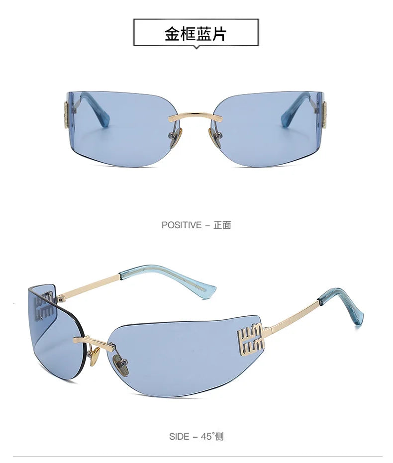 High End Sunglasses Women Rimless Curved Sun Glasses for Eye Protection and Sunscreen Travelling Hiking Shades Gafas