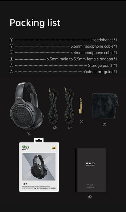 FiiO JT7 Over-Ear Planar Magnetic Audiophile Headphones with 95x86mm Planar Driver design,Adjustable Headband,4.4mm/3.5mm Cable