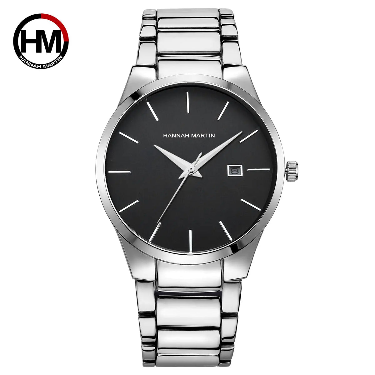 Hannah Martin Herrenuhr, Edelstahlgehäuse, Quarzwerk, 41-mm-Zifferblatt, Business-Stil, mit Kalenderanzeige (Imitation)