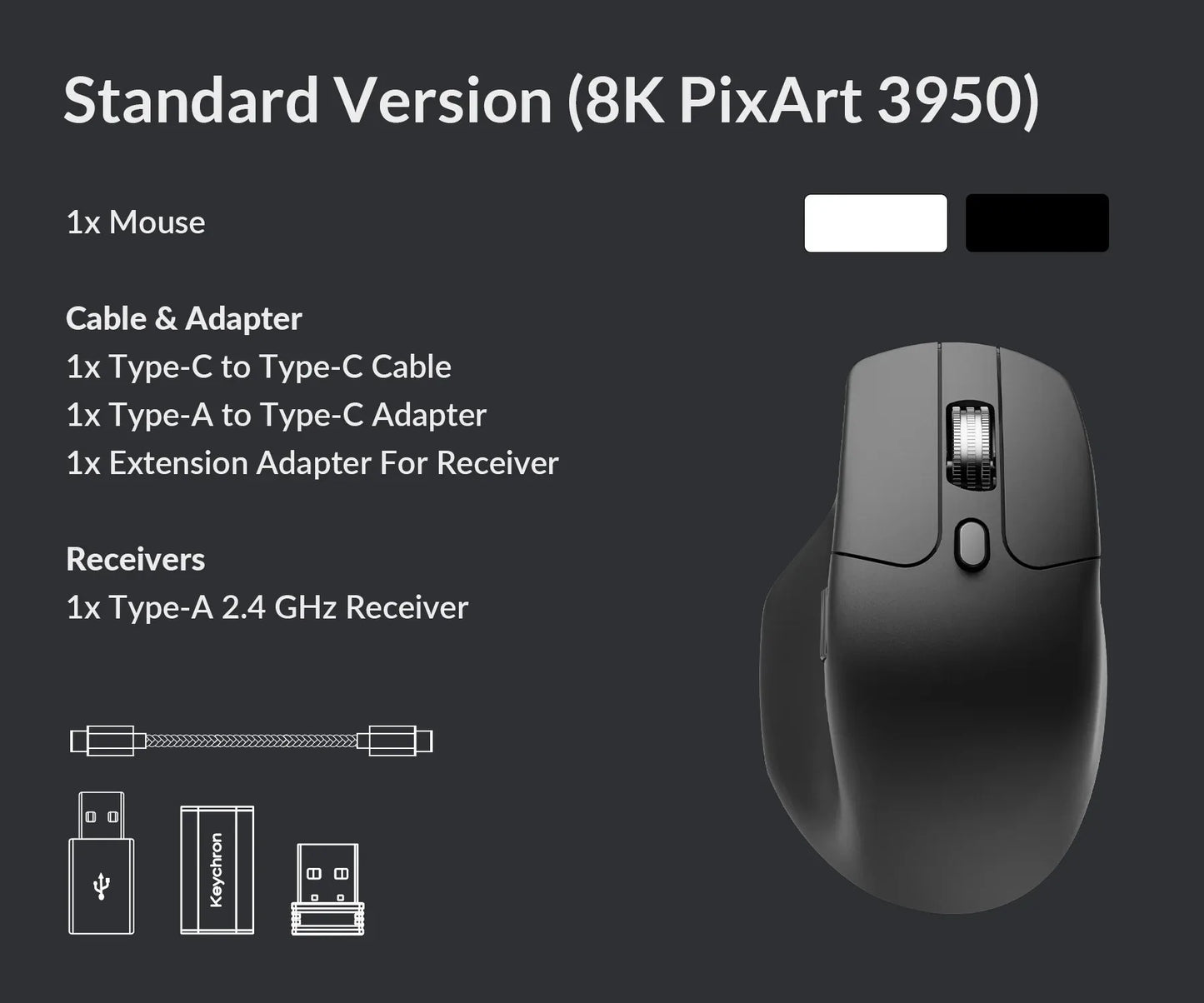 Keychron M6 Wireless Mouse All Silent Micro Switch PixArt 3950 Sensor 8K Polling Rate Dual Scrolling Modes