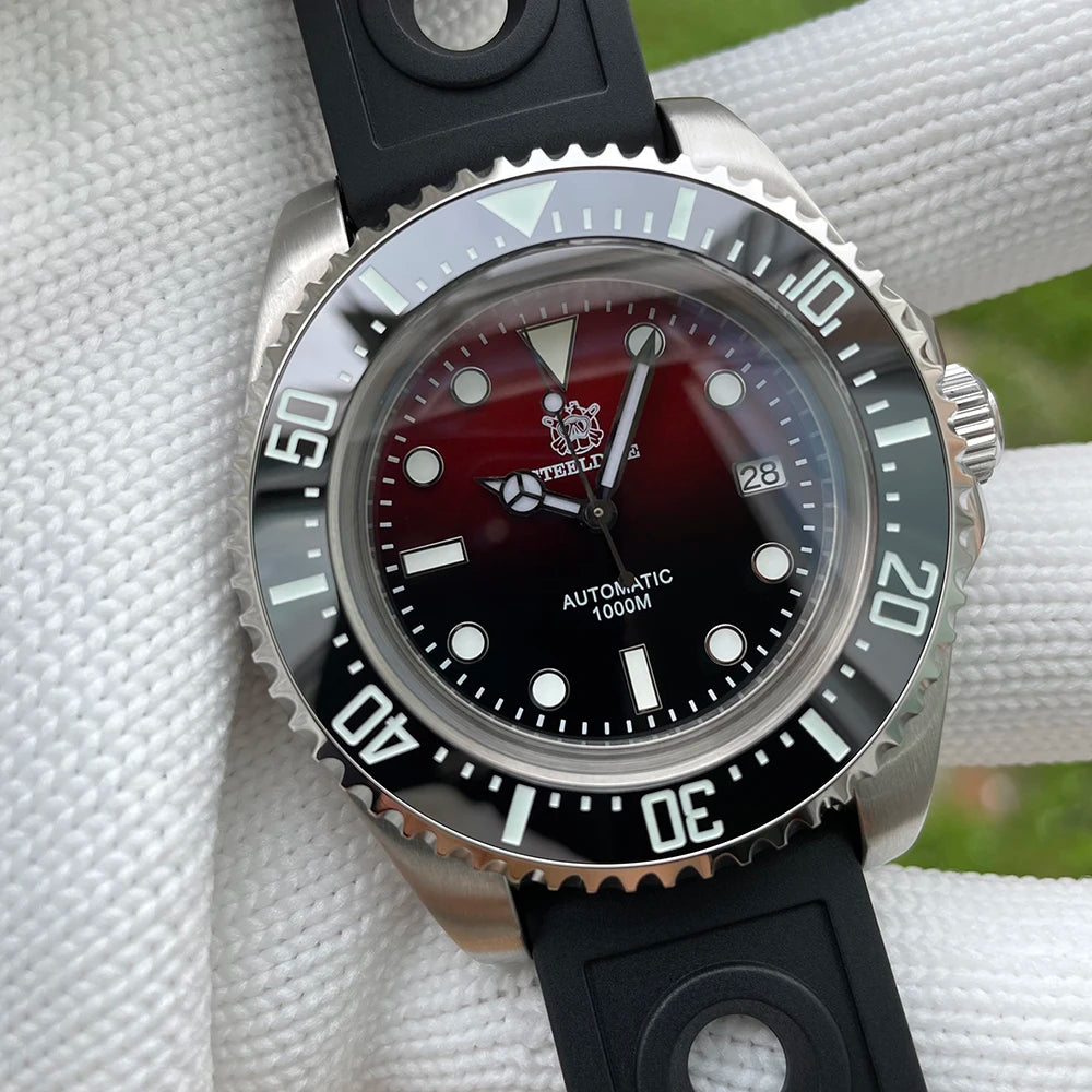 SD1964 Steeldive Brand 2023 Red-Black 45.4MM Men Sapphire Glass Luminous 1000M Waterproof NH35 Dive Watch with Ceramic Bezel