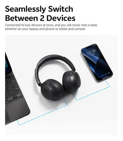 QCY H3S ANC Over Ear Headphones -56dB Noise Cancelling Headsets Bluetooth 6.0 Hi-Res LDAC Spatial Sound Earphones Dual Driver
