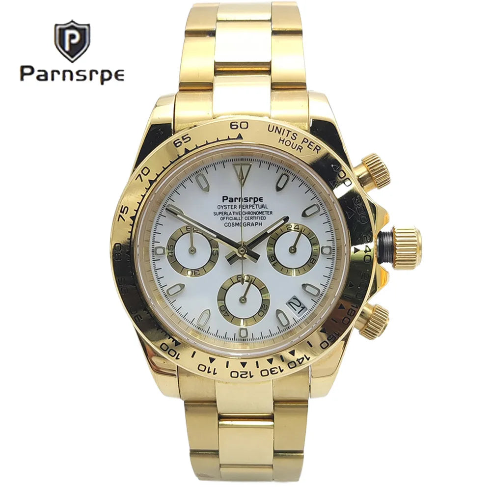 Zegarek kwarcowy dla mężczyzn 39 mm – luksusowy chronograf, modny, z szafirowym szkiełkiem, stylowy, sportowy, z bransoletą ze stali nierdzewnej