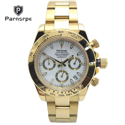 Zegarek kwarcowy dla mężczyzn 39 mm – luksusowy chronograf, modny, z szafirowym szkiełkiem, stylowy, sportowy, z bransoletą ze stali nierdzewnej