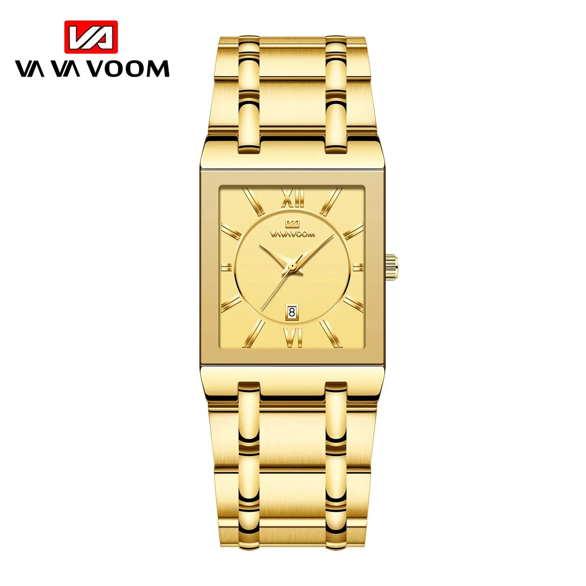 Herenzakelijk horloge, eenvoudig ontwerp, luxe mode, rechthoekig, zwart-goud, roestvrij staal, kalender, waterdicht, quartz, herenhorloges