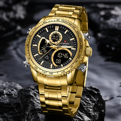 Orologio sportivo da uomo NAVIFORCE – Orologio da polso originale di lusso in acciaio inossidabile, modello militare impermeabile con doppio display
