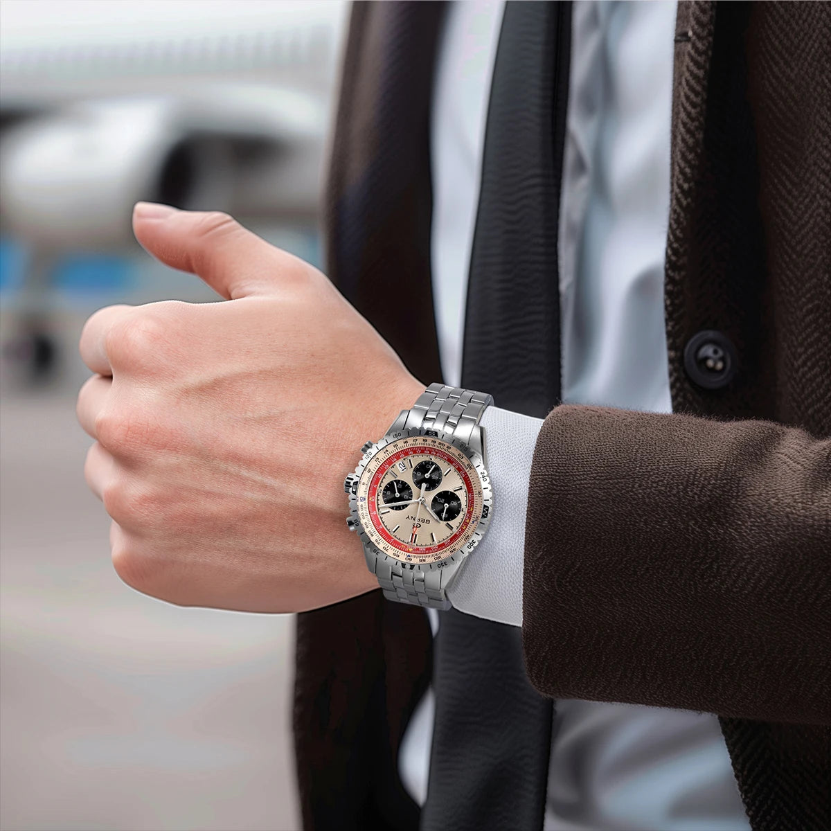 Orologio cronografo da uomo BERNY – Orologio al quarzo multifunzione in stile aeronautico, dotato di datario, vetro zaffiro ed eccellente luminescenza – Orologio da polso di lusso da uomo