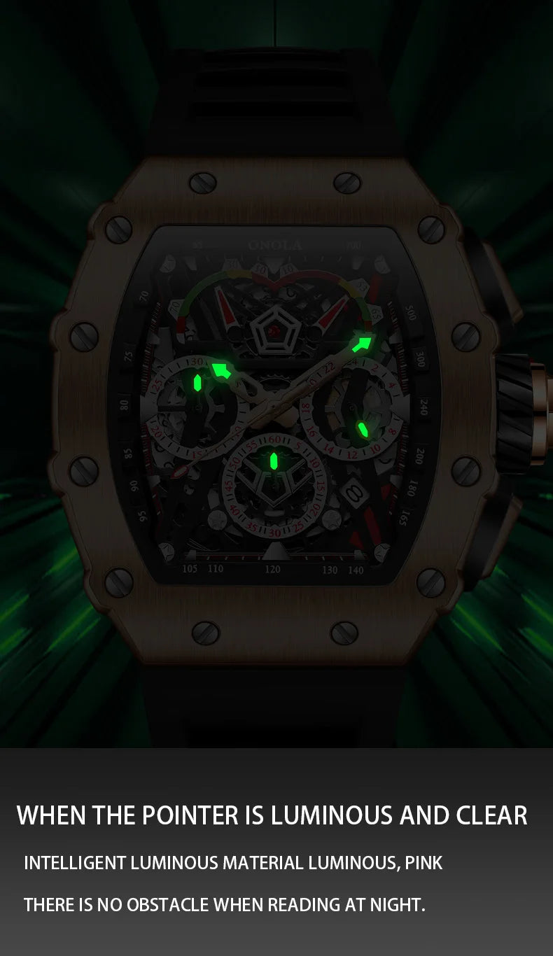 New Luxury Men Watch ONOLA Fashion Fully Automatic Mechanical Watches Man Unique Design Waterproof Tape Watch Wristwatch