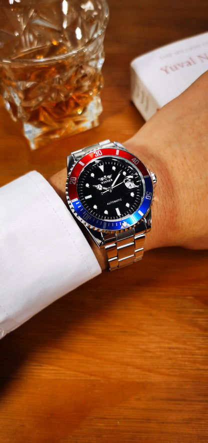 Orologio meccanico classico da uomo – Marchio di lusso, stile professionale, movimento automatico, lunetta girevole, quadrante luminescente, bracciale in acciaio