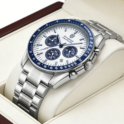 Orologio al quarzo da uomo, di marca di lusso, impermeabile e luminescente, in acciaio inossidabile, dotato di cronografo 24 ore e datario – Elegante orologio da uomo