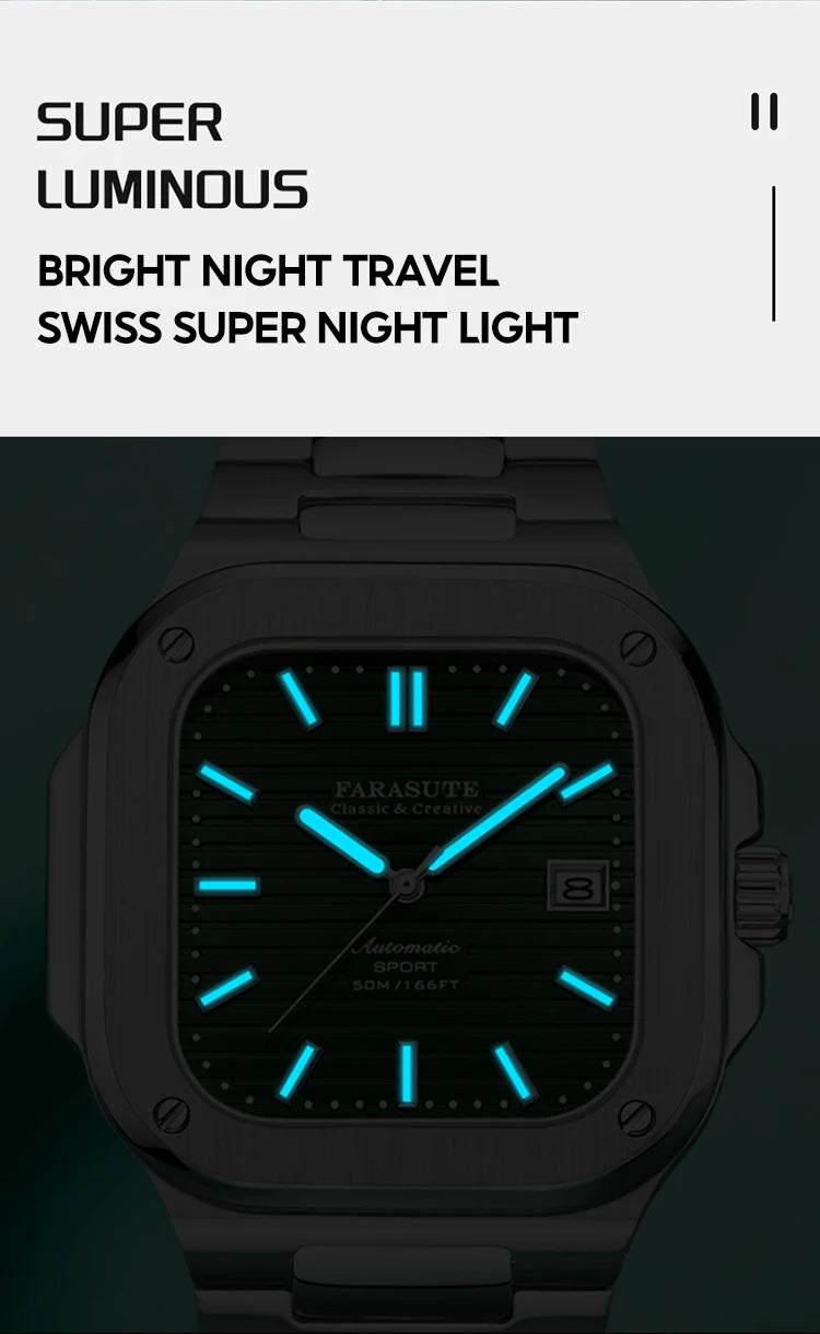 Montre de luxe automatique pour homme FARASUTE, mouvement Miyota9019, ultra-fine (8,9 mm), luminescente, étanche à 5 ATM
