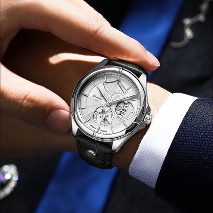 Orologio da polso al quarzo POEDAGAR da uomo – Stile business, di lusso, impermeabile, luminescente, con datario e cinturino in pelle – Elegante orologio da uomo
