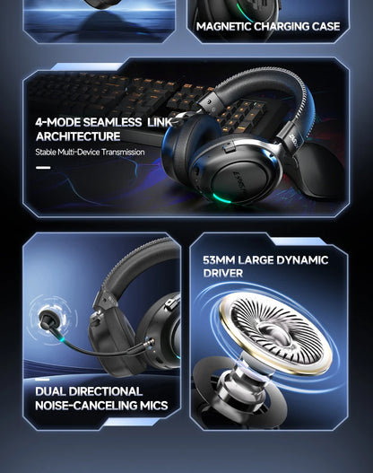 HaaYot Professional Wireless Gaming Bluetooth 6.0 Headset,7.1 Virtual Surround Sound,Low Latency 15ms for PC,PS5,Mobile,Switch