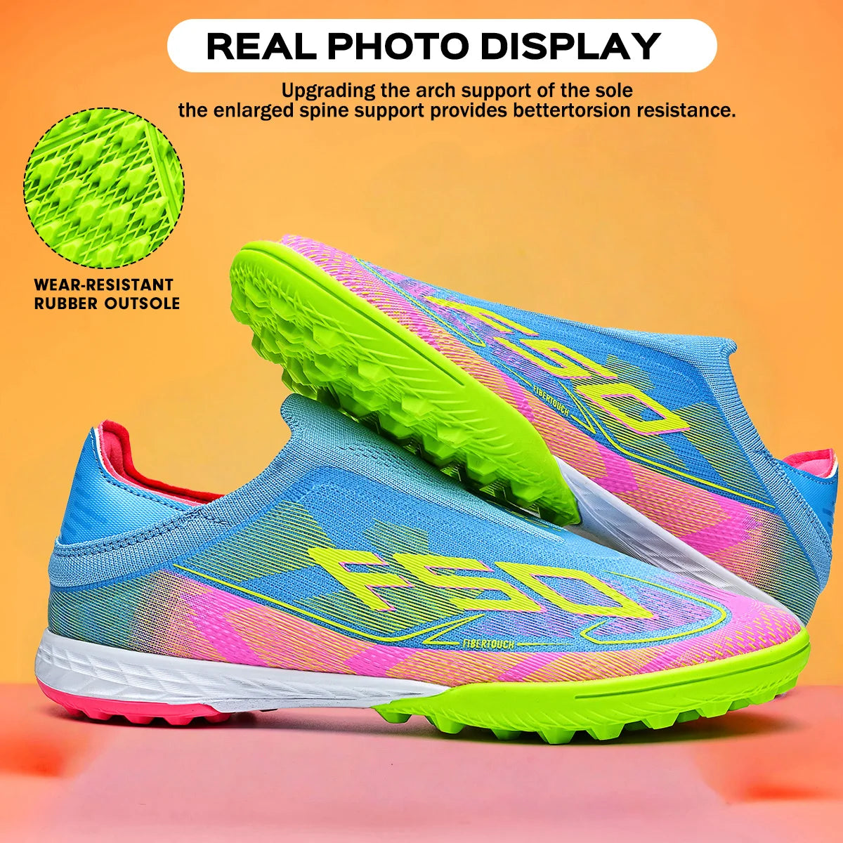 Professional TF Soccer Boots Unisex Youth Adult PU Fabric Upper Rubber Sole Non-Slip Training Cleats
