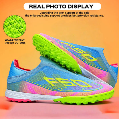 Professional TF Soccer Boots Unisex Youth Adult PU Fabric Upper Rubber Sole Non-Slip Training Cleats