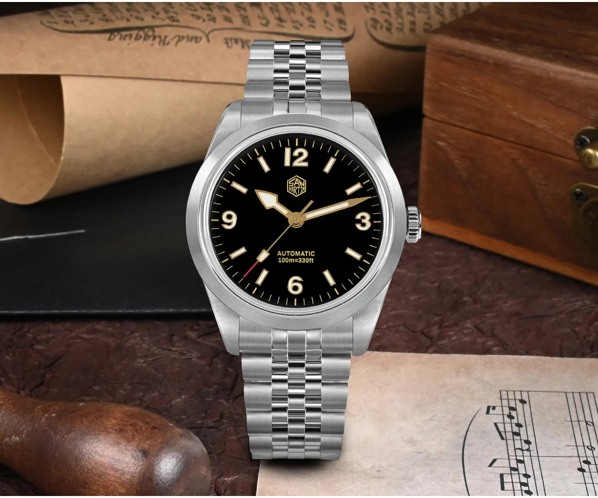 San Martin 38mm Men Sport Watch Fashion Luxury Explore Climbing Automatic Mechanical Sapphire Waterproof 5 Links Bracelet BGW-9
