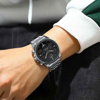 Orologio da uomo CRRJU – Cronografo di lusso, quadrante grande, acciaio inossidabile, impermeabile, con datario