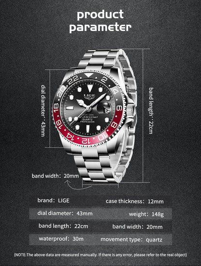 Montre-bracelet LIGE Fashion Business pour homme, étanche à 3 ATM, luminescente, montre de luxe sportive à quartz, chronographe de plongée