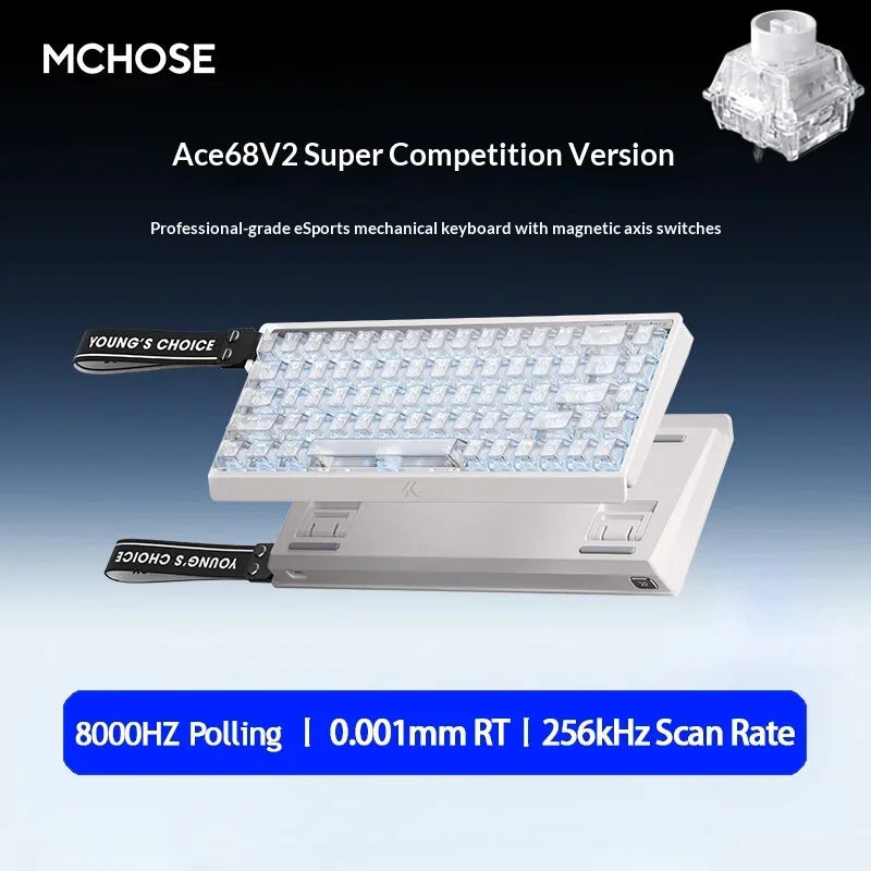 MCHOSE ACE68 V2 Gaming Keyboard Hall Effect 0.001MM RT 8kHz Polling Rate Hot Swappable Support 16K/128K/256K Scan Rate RGB DKS
