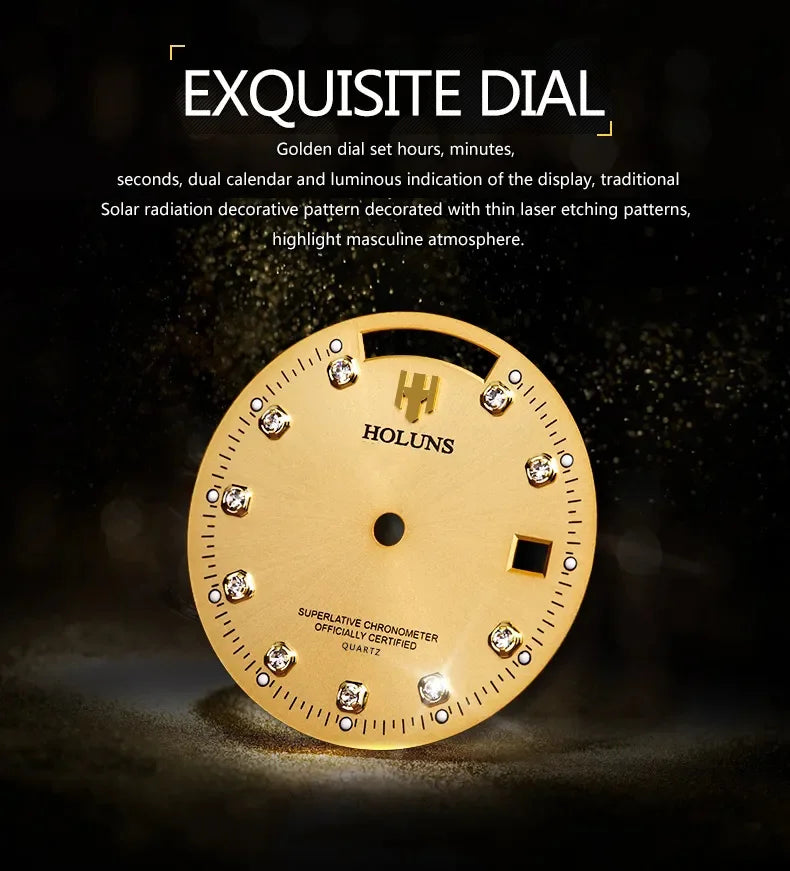 Relojes de hombre Holuns Luxury Classic de 36/41 mm en oro, con movimiento de cuarzo MIYOTA de Japón, de acero inoxidable, reloj de pulsera clásico de negocios, resistente al agua