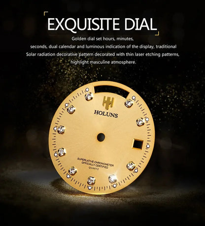 Relojes de hombre Holuns Luxury Classic de 36/41 mm en oro, con movimiento de cuarzo MIYOTA de Japón, de acero inoxidable, reloj de pulsera clásico de negocios, resistente al agua
