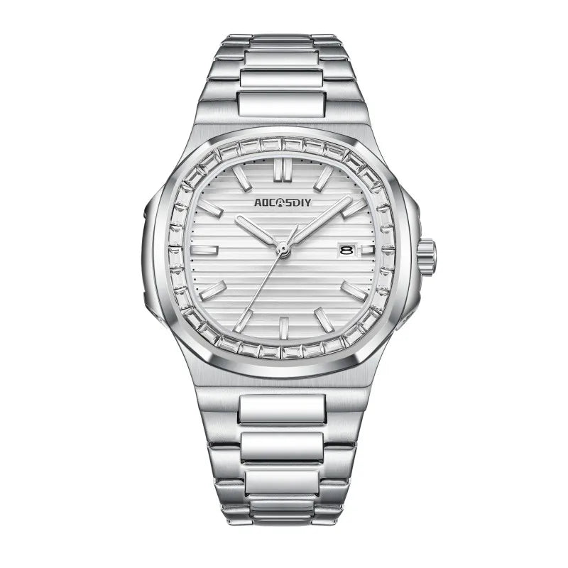 AOCASDIY Montre de luxe professionnelle étanche pour homme, date luminescente, acier inoxydable, carrée, à quartz, reloj hombre