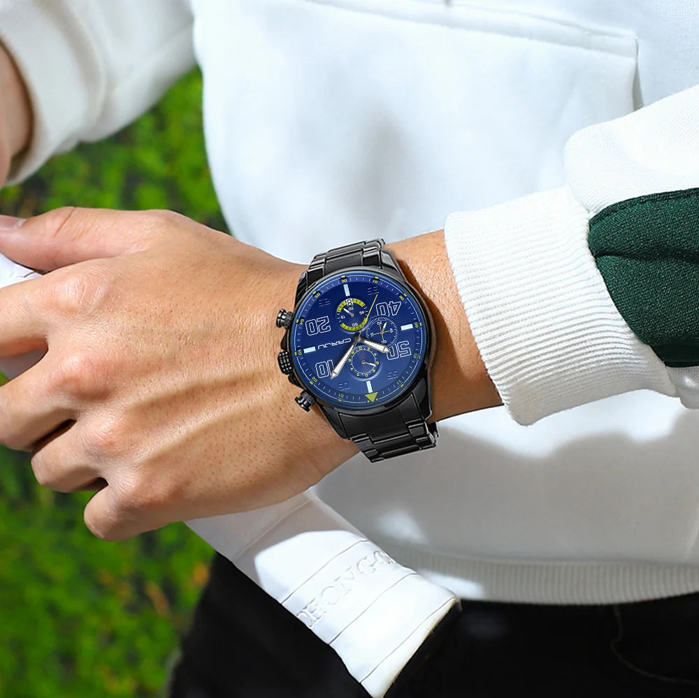 Orologio da uomo CRRJU – Cronografo di lusso, quadrante grande, acciaio inossidabile, impermeabile, con datario