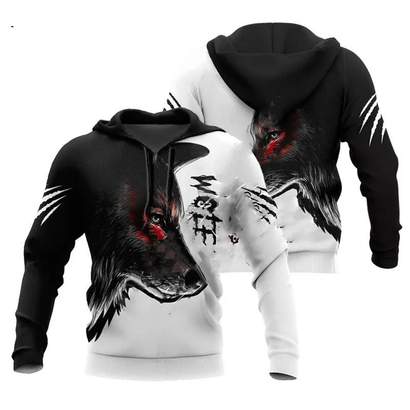 Fashion Autumn Lion, Wolf Hoodies White Tiger Skin 3D All Over Printed Men's Sweatshirt Unisex Pullover Casual Jacket
