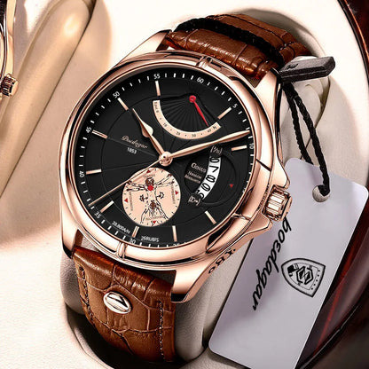 Orologio da polso al quarzo POEDAGAR da uomo – Stile business, di lusso, impermeabile, luminescente, con datario e cinturino in pelle – Elegante orologio da uomo