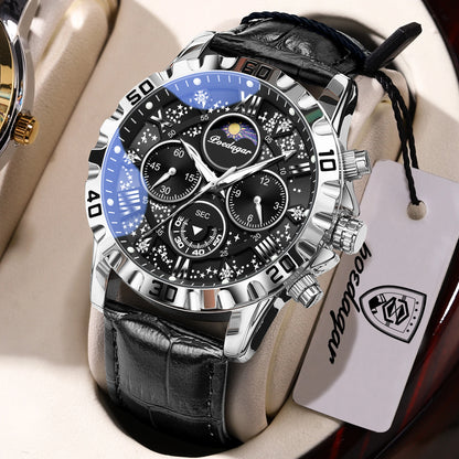 Orologio da polso di lusso POEDAGAR da uomo – Cronografo sportivo, impermeabile e luminescente, con cinturino in pelle, movimento al quarzo