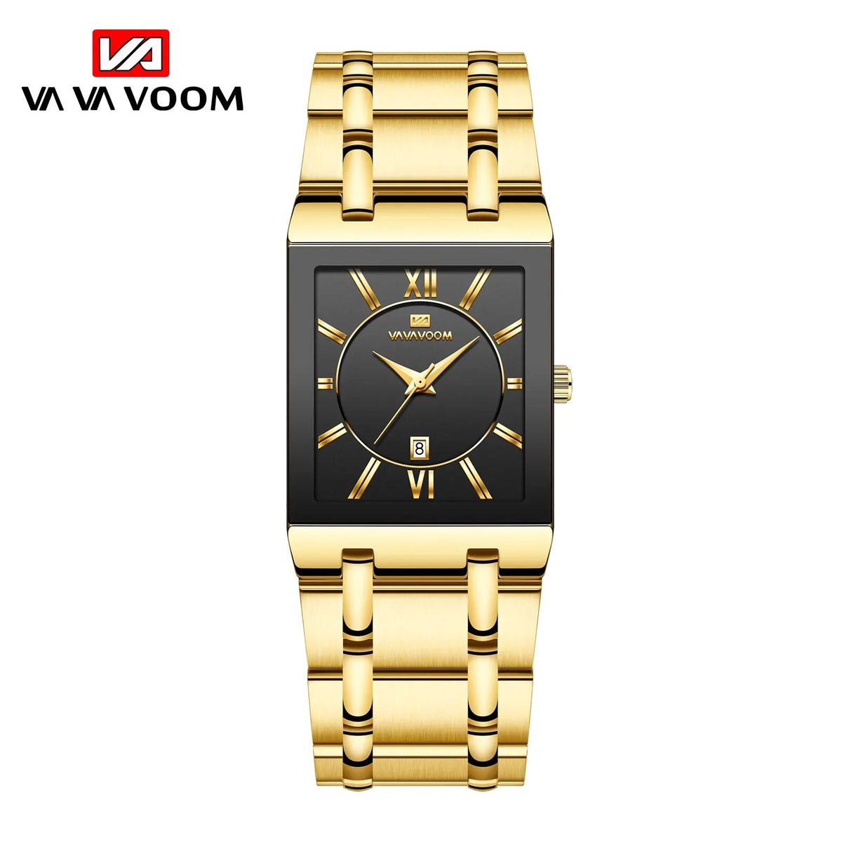 Herenzakelijk horloge, eenvoudig ontwerp, luxe mode, rechthoekig, zwart-goud, roestvrij staal, kalender, waterdicht, quartz, herenhorloges