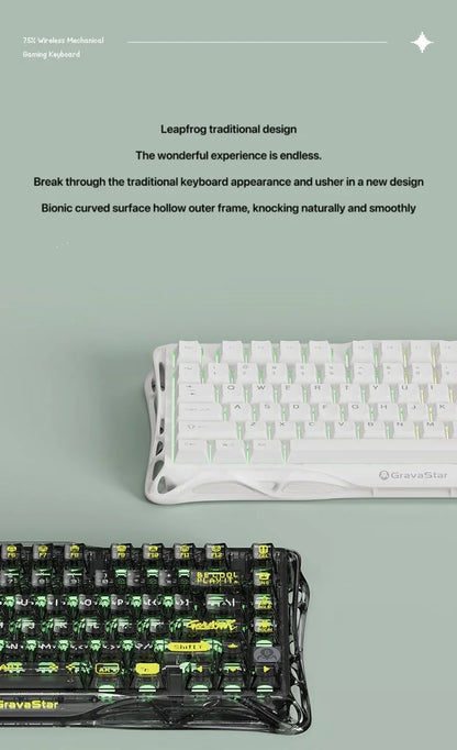 Gravity Planet K1 LITE Wireless Bluetooth Wired Tri-mode Mechanical Keyboard with Backlight for Office, Gaming and General Use