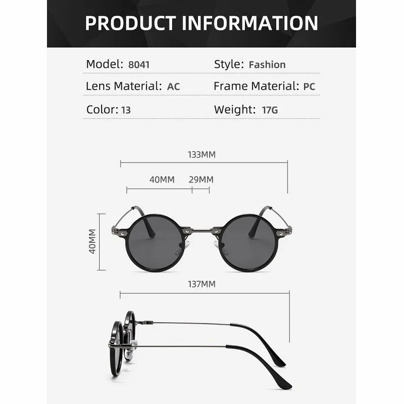 Runde Sonnenbrillen für Männer und Frauen, Retro-Steampunk-Sonnenbrillen, Herren- und Damenbrillen, Marken-Designerbrillen, Metallrahmen, Sonnenbrillen, Oculos De Sol