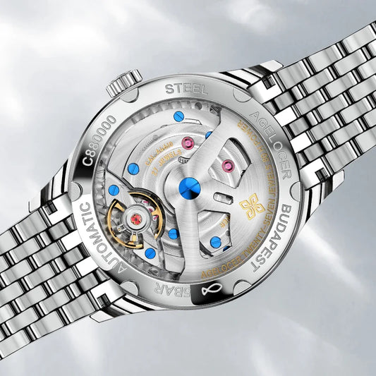 Montre AGELOCER Original Budapest, bracelet en acier, montre-bracelet homme de ville, grand calendrier, mécanique automatique, cadeau d'anniversaire pour homme