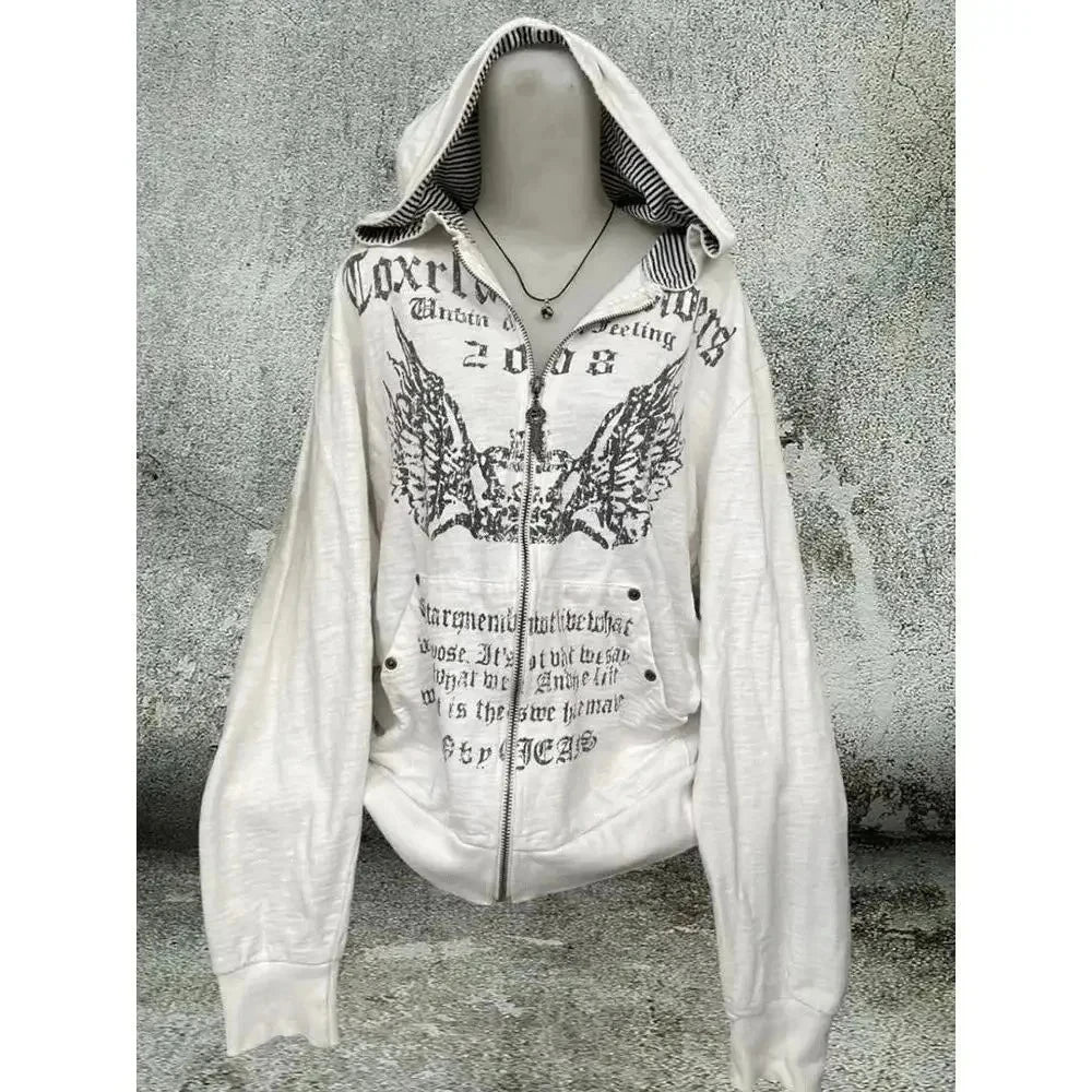 American Vintage Black Faux Fur Sweatshirts Women Letter Printed Subculture Coats with Hooded Female Gothic Harajuku Jackets Y2k, produit gaming premium Fraquane