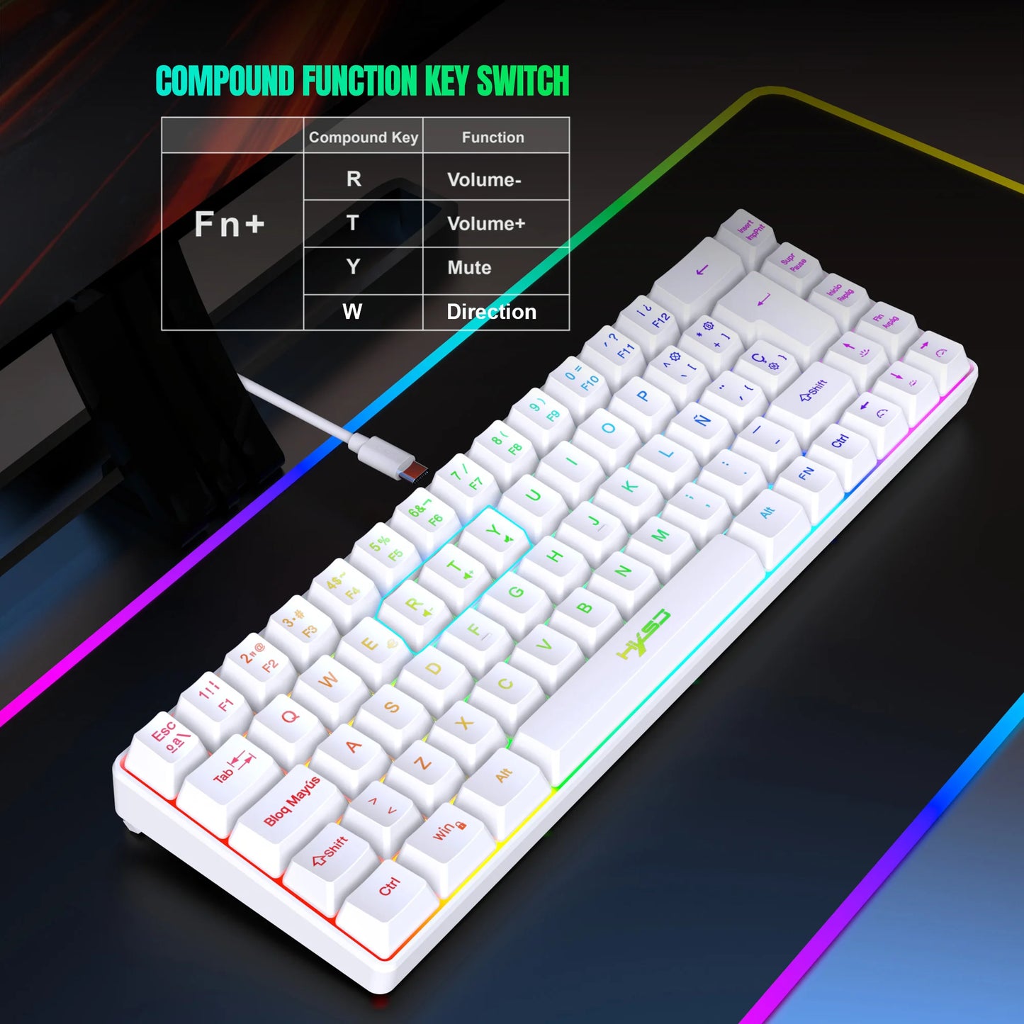 Hot Sale! 69-Key RGB Backlit Wired Gaming Keyboard, 68% Compact Design, A Must-Have Gadget for Office Workers and Gamers