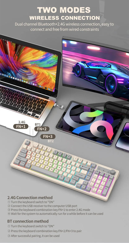 Dual Bluetooth Keyboard 2.4G Wireless Keyboard RGB Backlight Rechargeable Gaming Keyboard For MacBook iPad Tablet PC Accessories