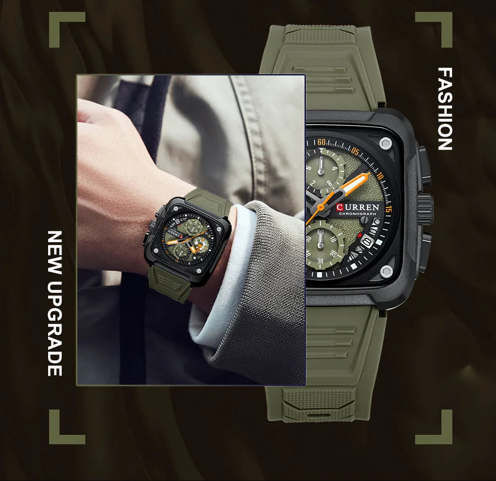 Montres pour homme CURREN : montre-bracelet de luxe à quartz, carrée, originale, étanche et luminescente, chronographe pour homme, Relogio